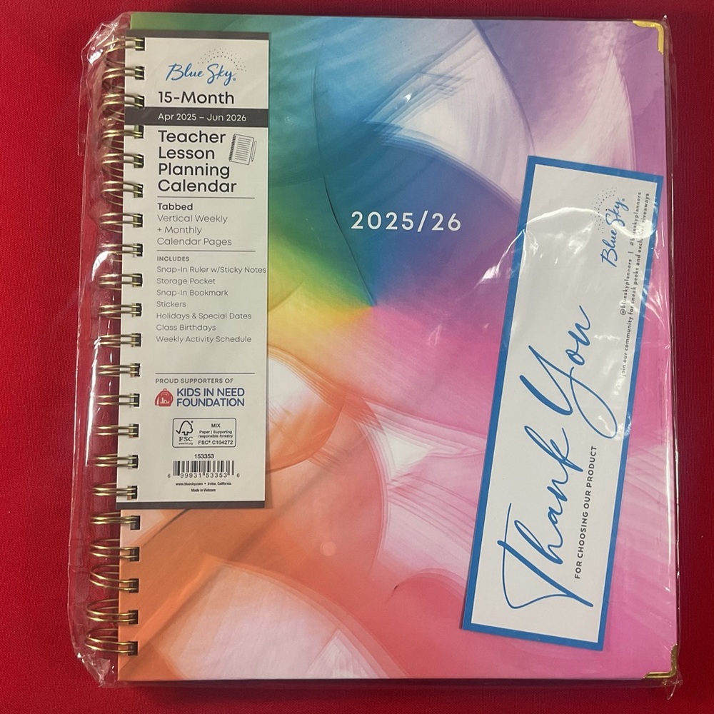 Blue Sky 15 Month 2026 Teacher Lesson Planner Calendar, Apr 2025 - June 2026